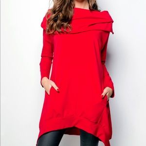 Organic cotton red tunic with pockets. Must have